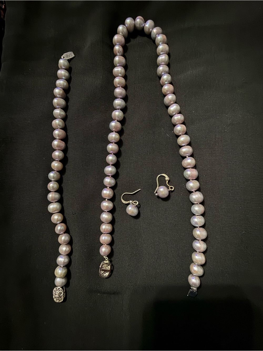 Classic Silver Pearl Necklace, Bracelet & Earring Set - Elegant Women Jewelry - Picture 2 of 7